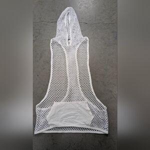 Knobs White Mesh Hooded Cover-Up, Large